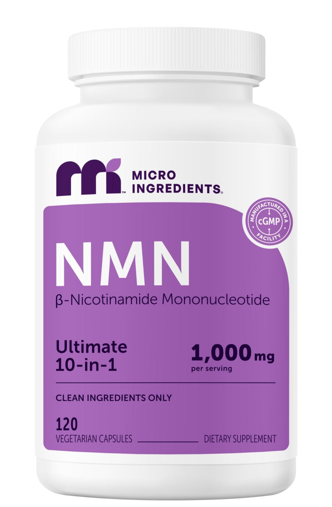 Micro Ingredients NMN Complex 1000mg Per Serving, 120 Veggie Capsules | 10-in-1 with Nicotinamide Mononucleotide, Resveratrol, CoQ10, Quercetin & Glutathione - PrimeBioHealth - canada supplements