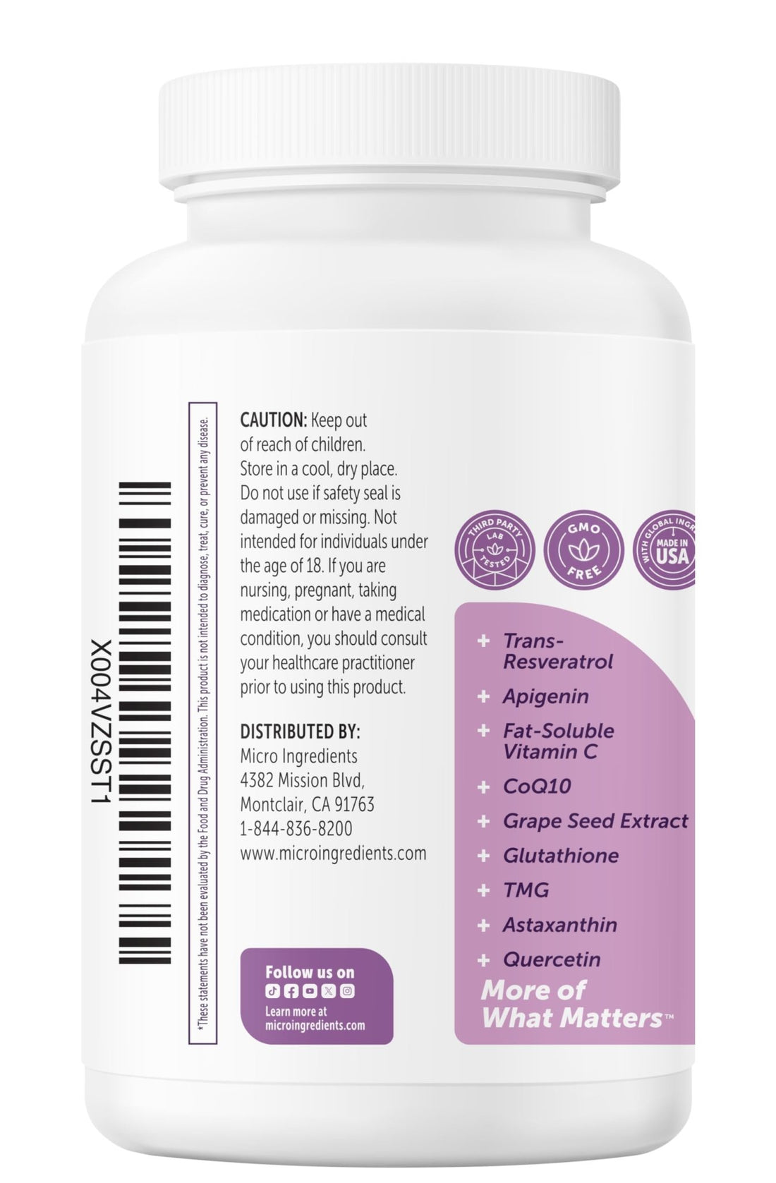 Micro Ingredients NMN Complex 1000mg Per Serving, 120 Veggie Capsules | 10-in-1 with Nicotinamide Mononucleotide, Resveratrol, CoQ10, Quercetin & Glutathione - PrimeBioHealth - canada supplements