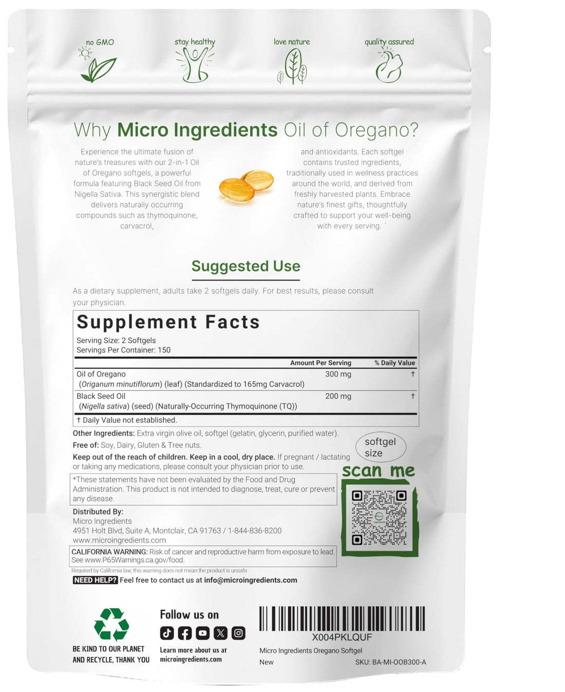 Micro Ingredients Oil of Oregano Softgels, 300 Count | 2 in 1 Formulated | 4X Strength Carvacrol & Thymoquinone | Plant Based, Non-GMO - PrimeBioHealth - canada supplements
