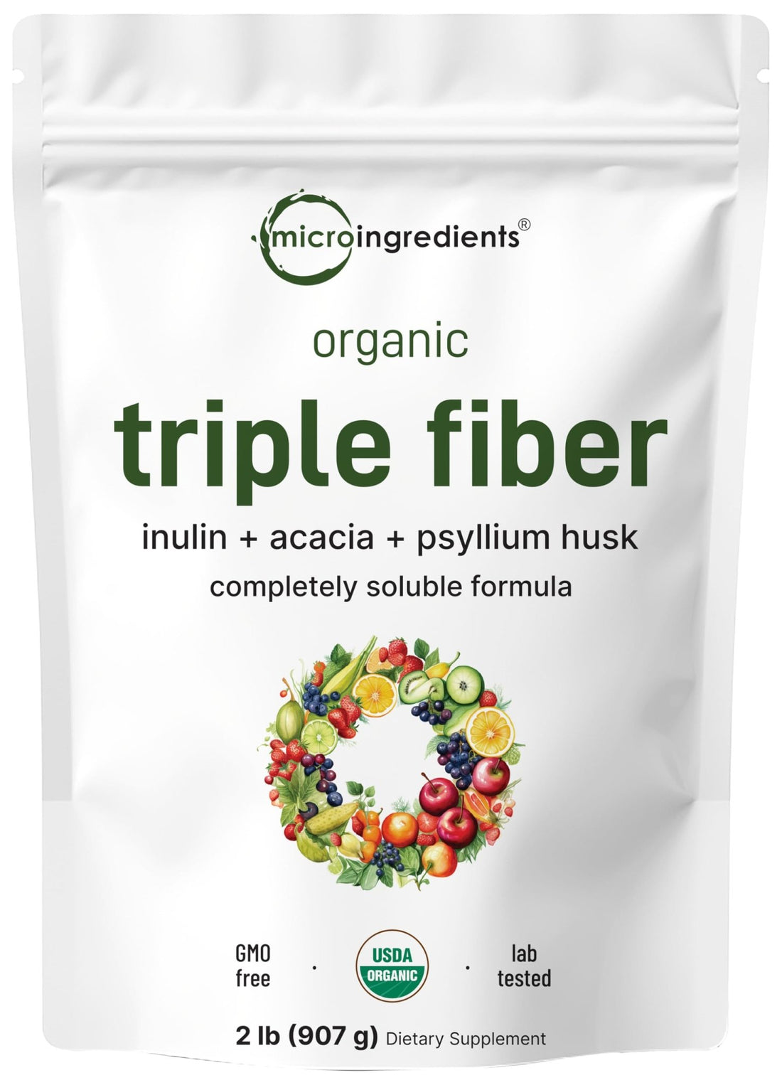 Micro Ingredients Organic Triple Fiber Powder, 2lb | Natural Prebiotic to Support Digestive & Gut Health - PrimeBioHealth - canada supplements