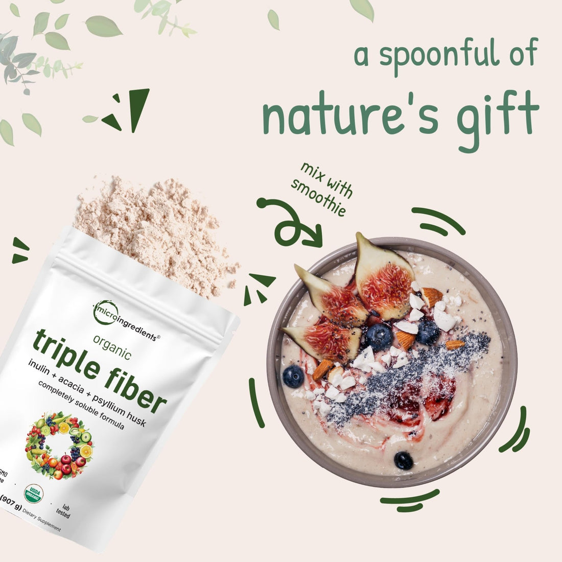 Micro Ingredients Organic Triple Fiber Powder, 2lb | Natural Prebiotic to Support Digestive & Gut Health - PrimeBioHealth - canada supplements