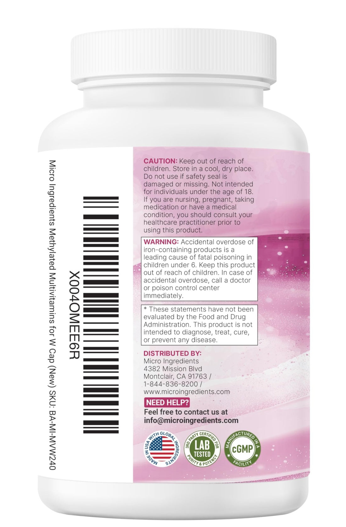 Micro Ingredients Pure Methylated Multivitamin for Women, 240 Capsules | 32-in-1 Formula with Vitamin B, C, D + Iron, Methylfolate & More - PrimeBioHealth - canada supplements