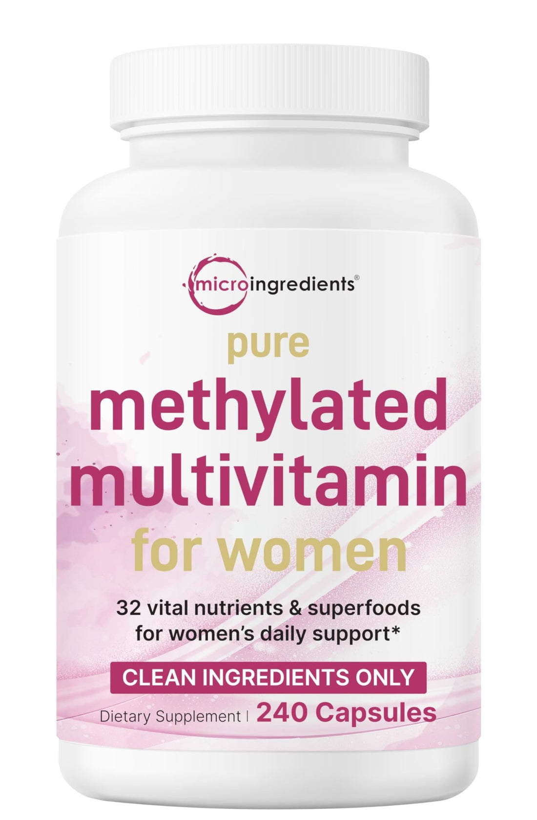 Micro Ingredients Pure Methylated Multivitamin for Women, 240 Capsules | 32-in-1 Formula with Vitamin B, C, D + Iron, Methylfolate & More - PrimeBioHealth - canada supplements