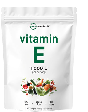 Micro Ingredients Vitamin E 1000 IU, 240 Softgels | Pure Vitamin E Oil Pills | Antioxidant Supplements for Skin and Face | Non-GMO, Gluten Free - PrimeBioHealth - canada supplements