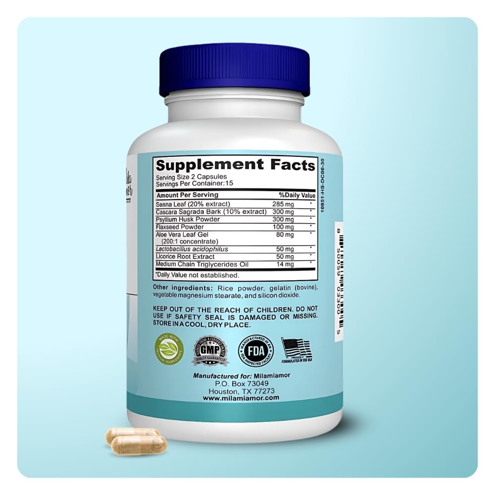 Mila Miamor 15 Day Cleanse - Gut and Colon Support - Advanced Gut Cleanse Detox for Women & Men with Senna, Cascara Sagrada & Psyllium Husk - Non-GMO - Made in USA - 30 Capsules - PrimeBioHealth - canada supplements