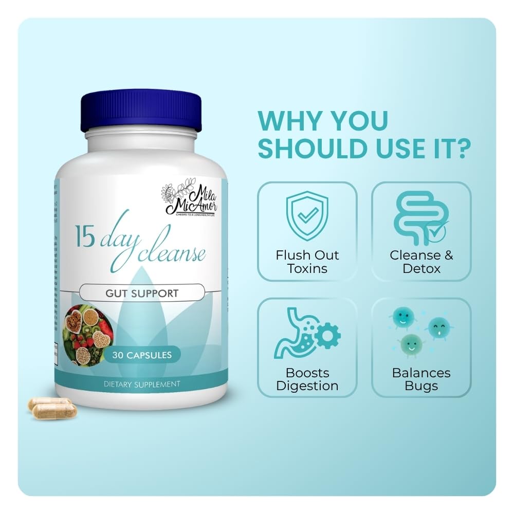 Mila Miamor 15 Day Cleanse - Gut and Colon Support - Advanced Gut Cleanse Detox for Women & Men with Senna, Cascara Sagrada & Psyllium Husk - Non-GMO - Made in USA - 30 Capsules - PrimeBioHealth - canada supplements