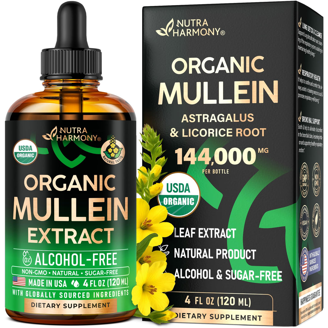 Mullein Drops for Lungs - USDA Organic Liquid - Mullein Leaf Extract Supplement - Made in USA - Lung & Bronchial Cleanse for Smokers - Respiratory Health Support - PrimeBioHealth - canada supplements