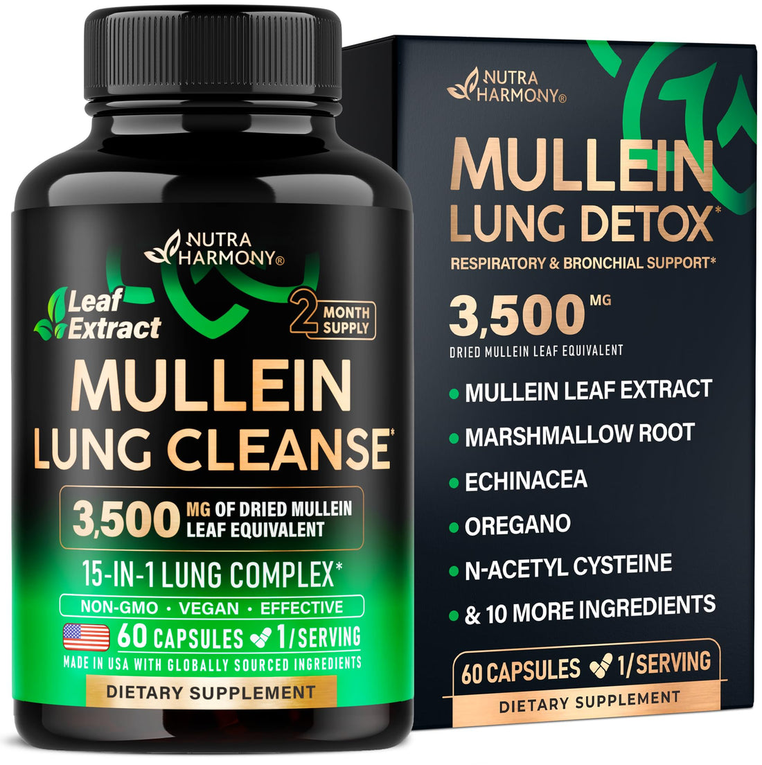Mullein Lung Detox - Mullein Leaf Extract - Marshmallow Root | Echinacea | Oregano | Quercetin | NAC - 15-in-1 Lung Support & Cleanse for Smokers Supplement - PrimeBioHealth - canada supplements