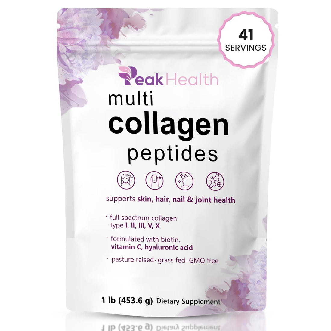 Multi Collagen Peptides Powder, 1 Pounds collagen powder- Type I,II,III,V,X with Biotin 10000mcg, Hyaluronic acid powder, Vitamin C - Unflavored Collagen Protein Powder - PrimeBioHealth - canada supplements