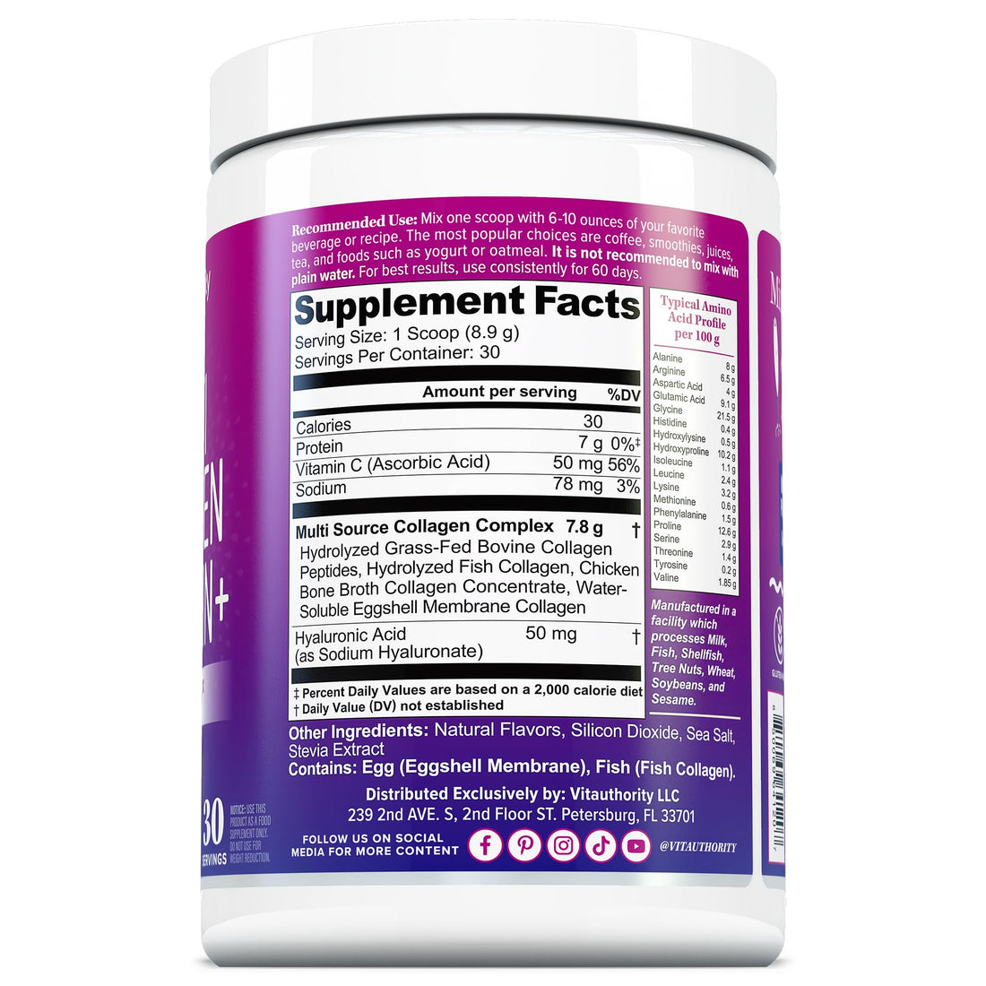 Multi Collagen Peptides Powder for Women - Hydrolyzed Collagen Powder for Women with Types I II III Plus Vitamin C & Hyaluronic Acid for Beautiful Hair - PrimeBioHealth - canada supplements