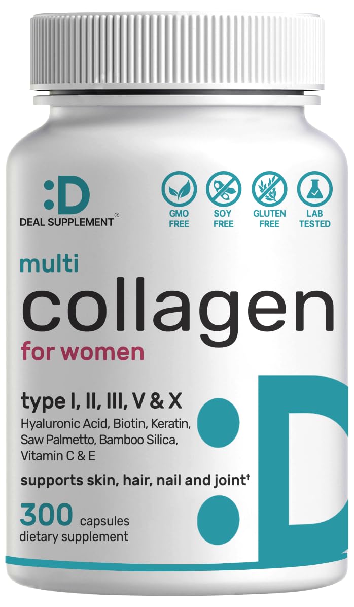 Multi Collagen Pills for Women & Men with Vitamin C, E & Biotin, 300 Capsules – Type I, II, III, V, X Hydrolyzed Collagen Peptides – 11 in 1 Formula with Saw Palmetto - PrimeBioHealth - canada supplements