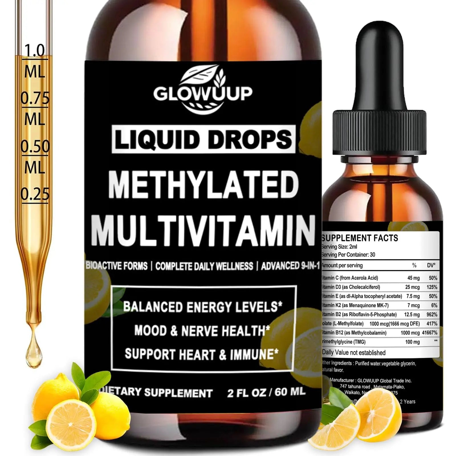 Multivitamin for Women & Men, Methylated Multivitamins & Multiminerals liquid Drops with Methylfolate B12 B2 Vitamin C E D3 K2 - PrimeBioHealth - canada supplements