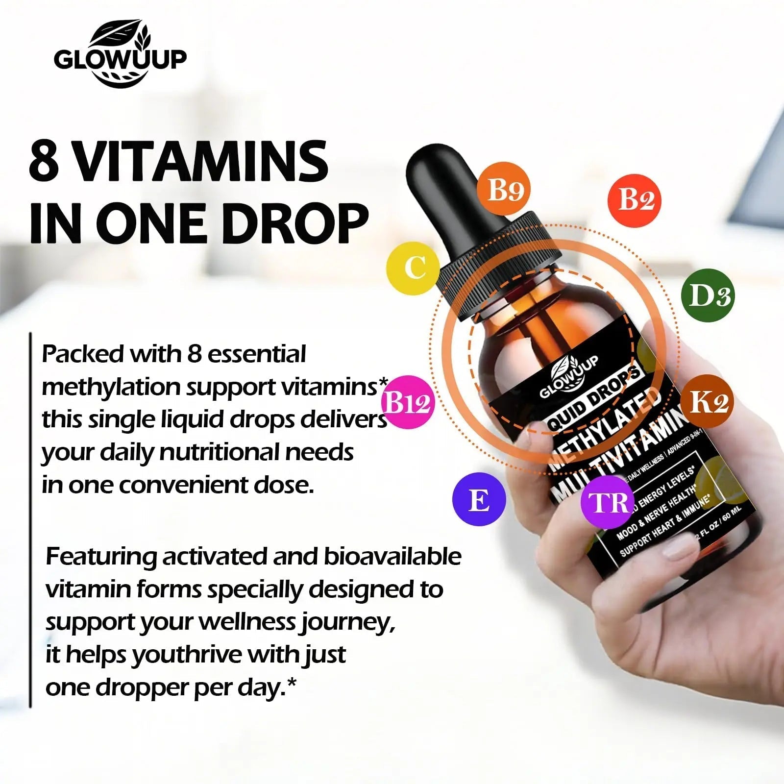 Multivitamin for Women & Men, Methylated Multivitamins & Multiminerals liquid Drops with Methylfolate B12 B2 Vitamin C E D3 K2 - PrimeBioHealth - canada supplements