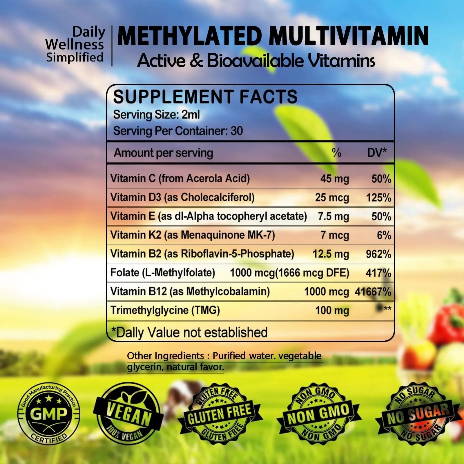 Multivitamin for Women & Men, Methylated Multivitamins & Multiminerals liquid Drops with Methylfolate B12 B2 Vitamin C E D3 K2 - PrimeBioHealth - canada supplements