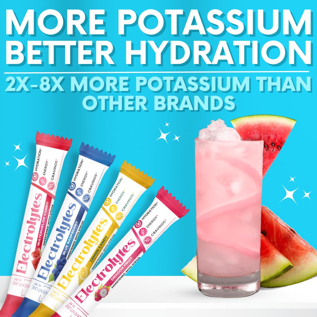 My Adventure to Fit Electrolytes Powder Packets – 16 Sugar-Free Hydration Packets, Potassium Supplement, Watermelon Candy, Blue Raspberry, Lemon Candy, Dragon Fruit - PrimeBioHealth - canada supplements
