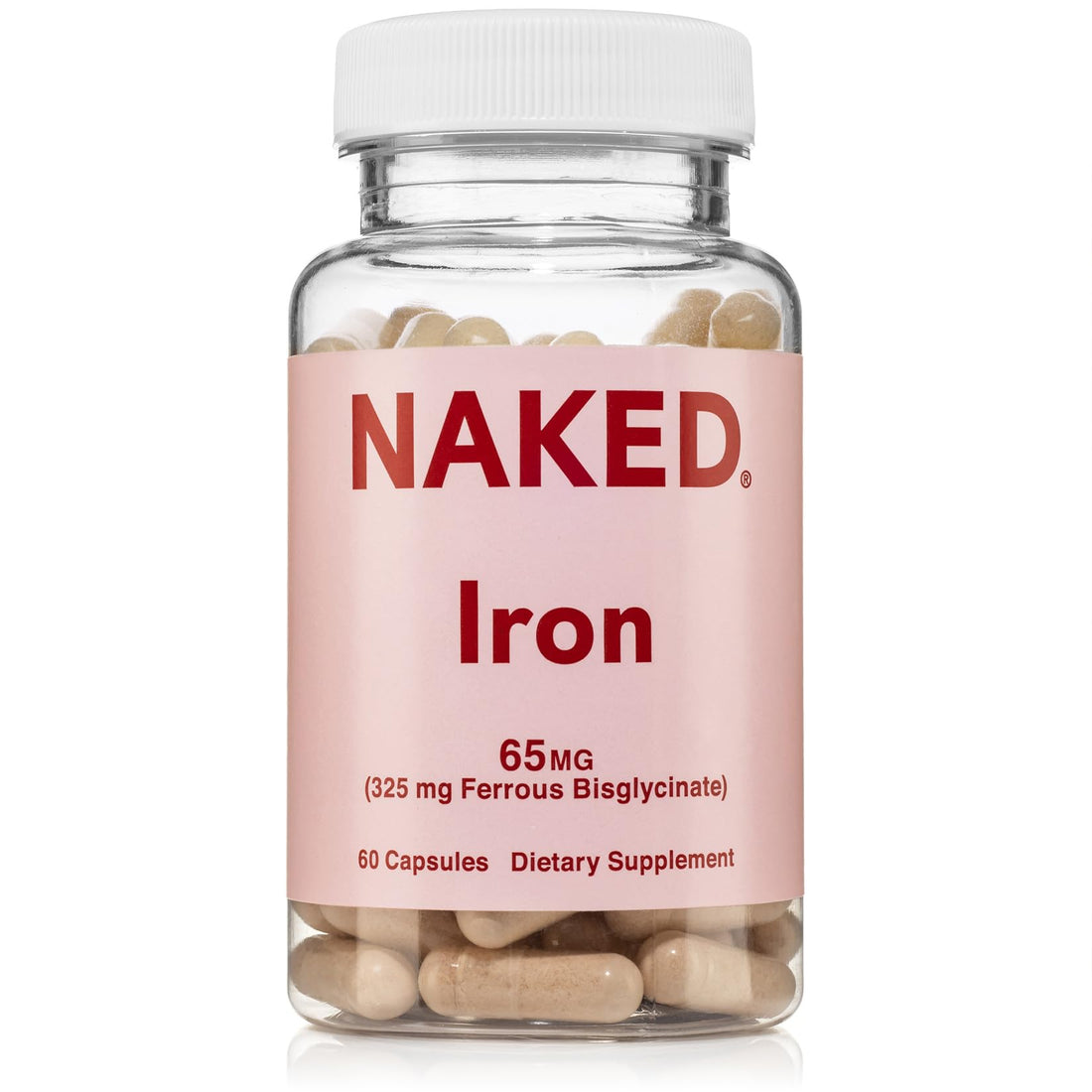 Naked Iron 65mg, 325mg Ferrous Bisglycinate - High Potency Iron Supplement for Iron Deficiency, Cellular Energy Support, Promotes Healthy Red Blood Cell Production - PrimeBioHealth - canada supplements
