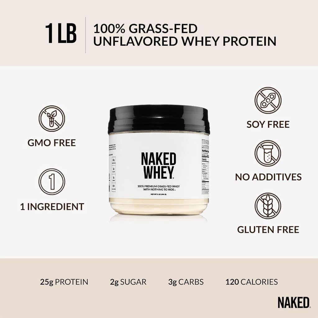 NAKED Whey 1Lb - Only 1 Ingredient, Grass Fed Whey Protein Powder, NSF Certified, Undenatured, No Gmos, No Soy, Gluten Free - PrimeBioHealth - canada supplements