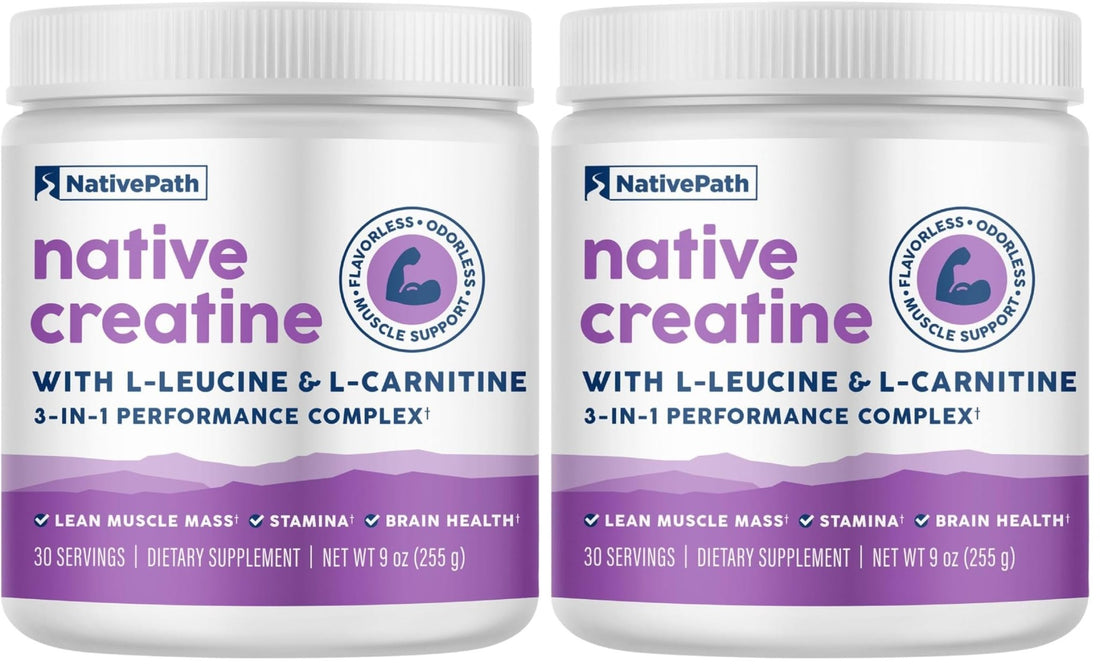 NativePath Creatine Monohydrate Powder with L-Leucine & L-Carnitine - Muscle Building Supplement for Men & Women - 30 Servings (Pack of 2) - PrimeBioHealth - canada supplements