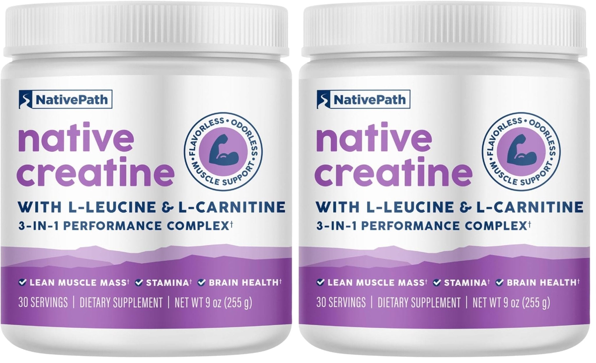 NativePath Creatine Monohydrate Powder with L-Leucine & L-Carnitine - Muscle Building Supplement for Men & Women - 30 Servings (Pack of 2) - PrimeBioHealth - canada supplements