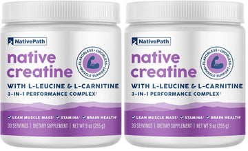 NativePath Creatine Monohydrate Powder with L-Leucine & L-Carnitine - Muscle Building Supplement for Men & Women - 30 Servings (Pack of 2) - PrimeBioHealth - canada supplements