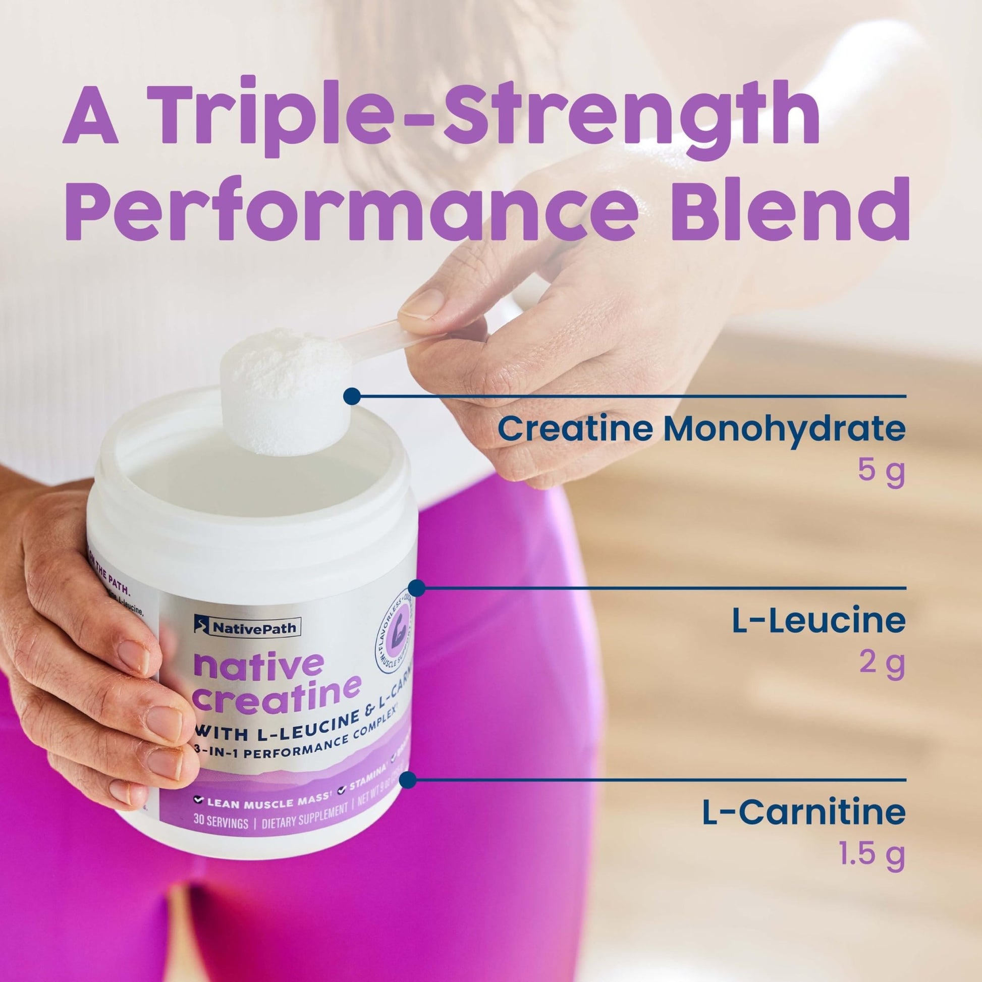 NativePath Creatine Monohydrate Powder with L-Leucine & L-Carnitine - Muscle Building Supplement for Men & Women - 30 Servings (Pack of 2) - PrimeBioHealth - canada supplements