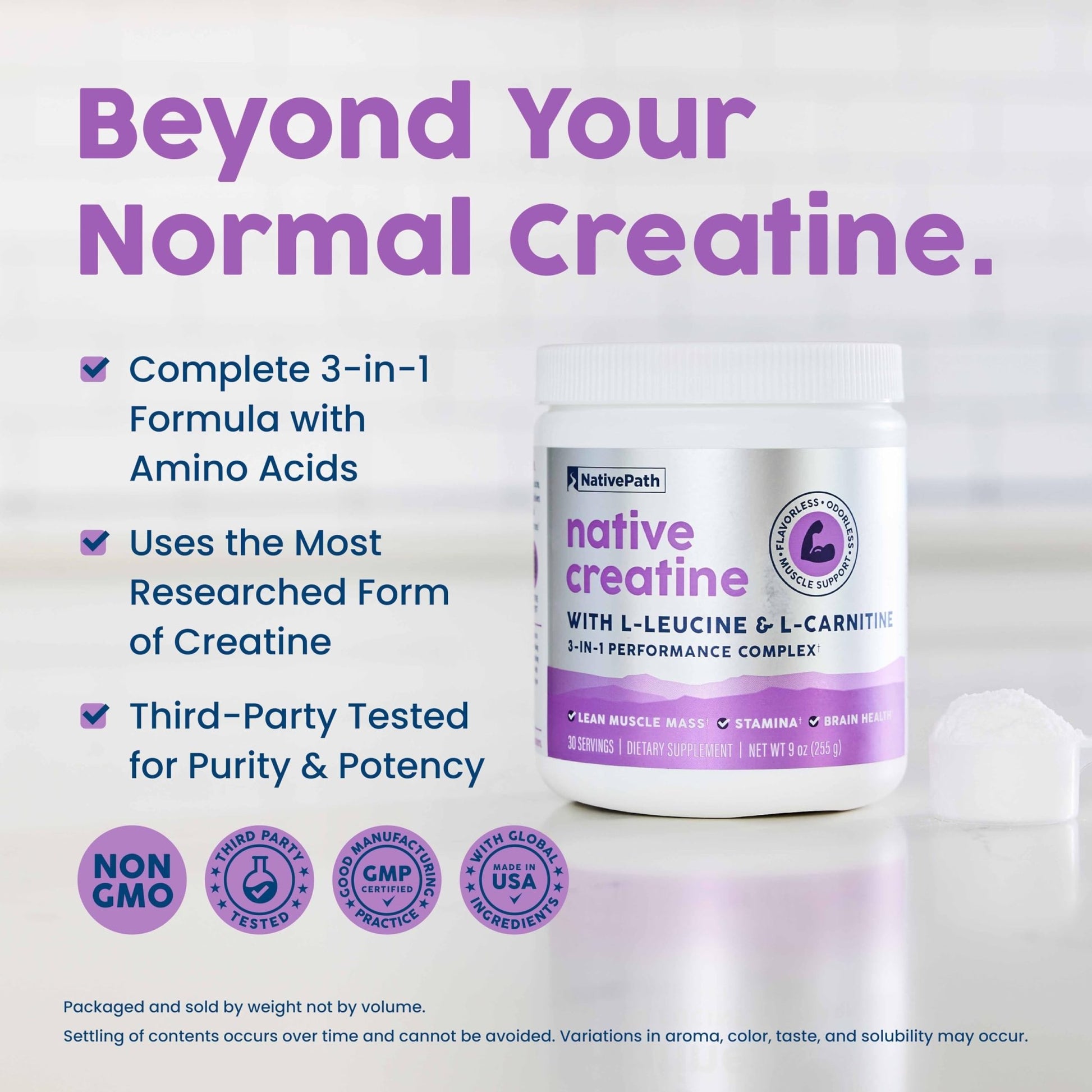 NativePath Creatine Monohydrate Powder with L-Leucine & L-Carnitine - Muscle Building Supplement for Men & Women - 30 Servings (Pack of 2) - PrimeBioHealth - canada supplements