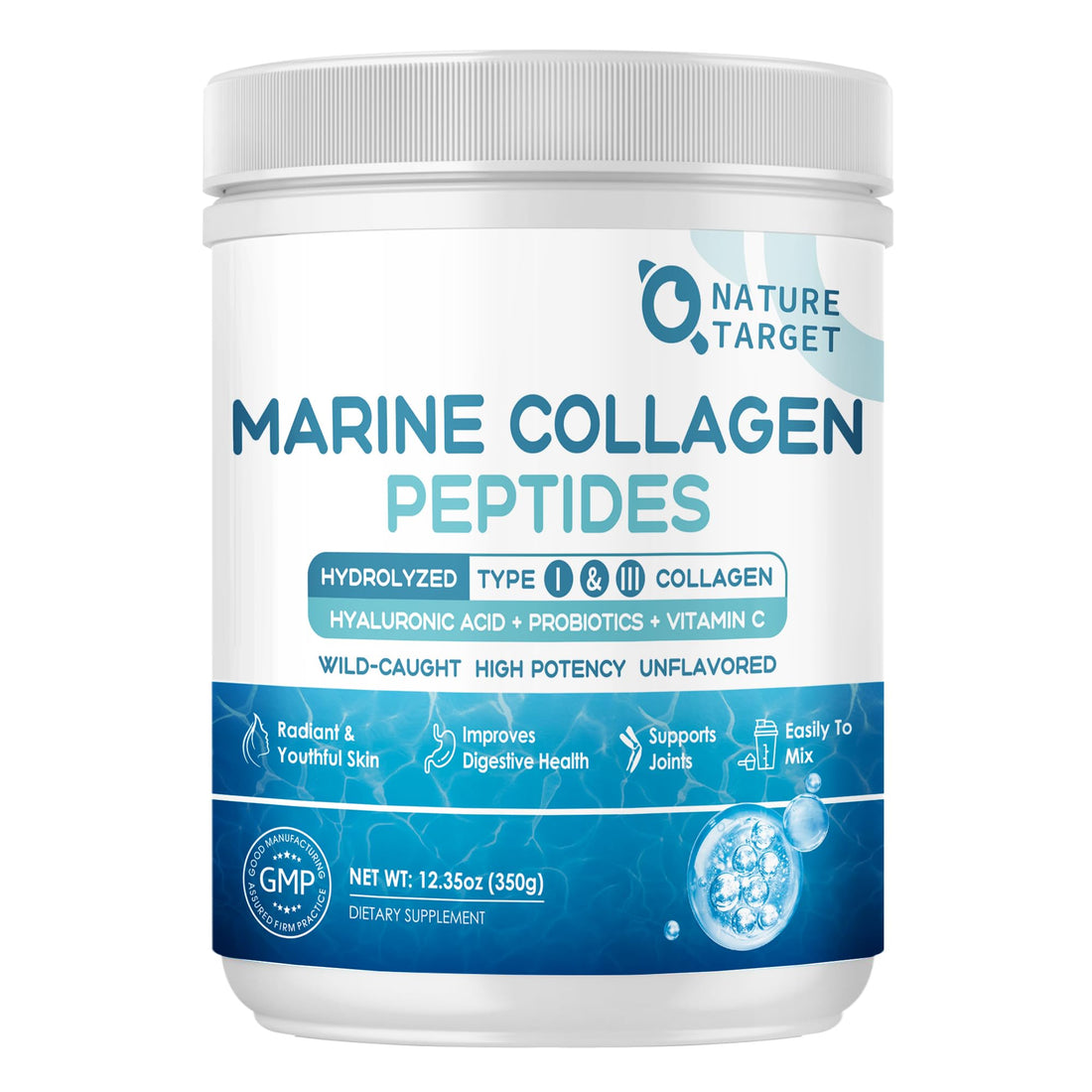 NATURE TARGET Marine Collagen Peptides Powder - Type I & III Collagen with Probiotics, Vitamin C & Hyaluronic Acid for Skin, Hair, Nails - PrimeBioHealth - canada supplements