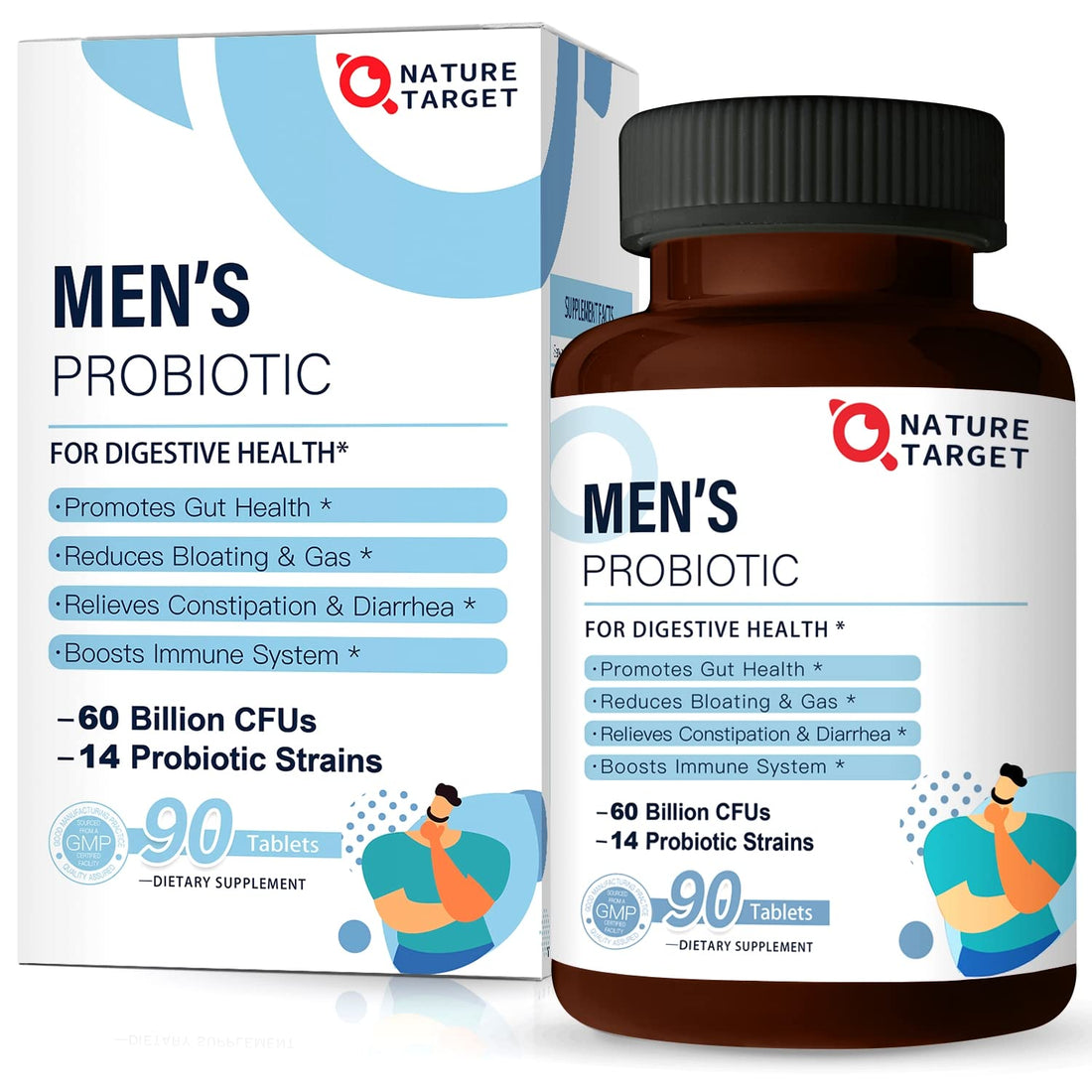 NATURE TARGET Probiotics for Men with Men Care Supplement, Prebiotics & Probiotic for Men's Digestive and Immune Health,60 Billion CFUs & 14 Strains Shelf Stable, - PrimeBioHealth - canada supplements