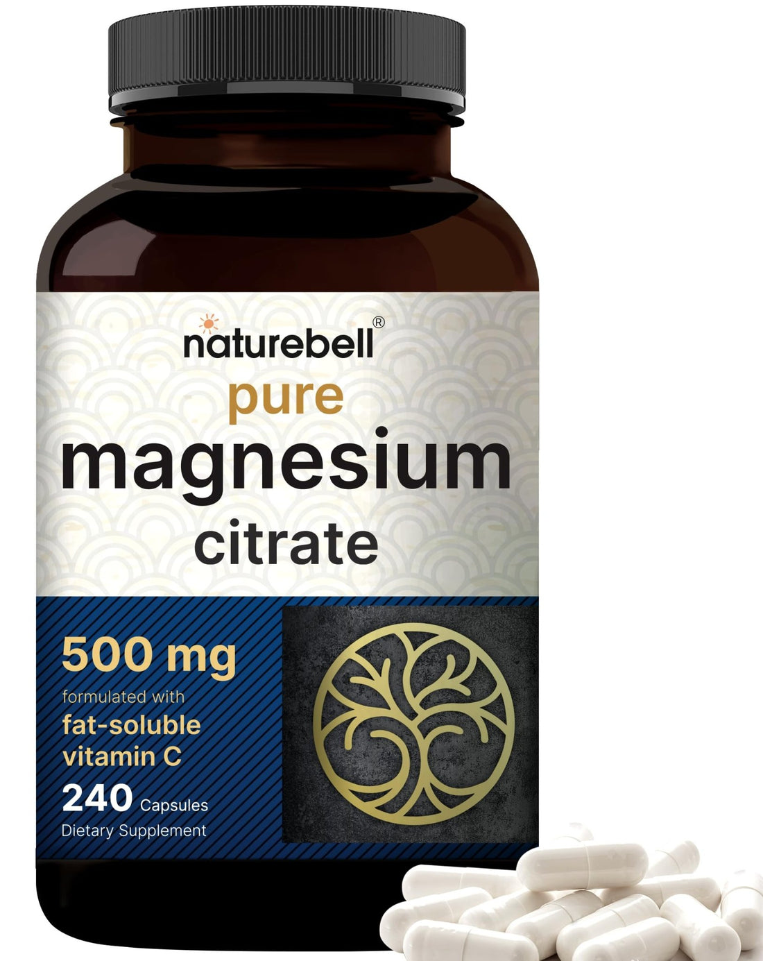 NatureBell Pure Magnesium Citrate 500mg per 3 Capsules Serving Size, 240 Capsules per Bottle - PrimeBioHealth - canada supplements