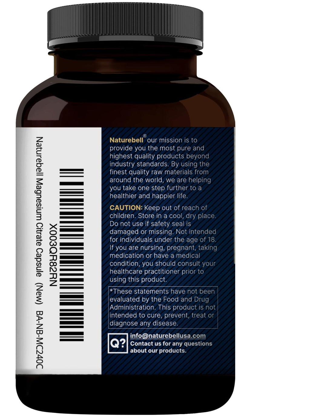 NatureBell Pure Magnesium Citrate 500mg per 3 Capsules Serving Size, 240 Capsules per Bottle - PrimeBioHealth - canada supplements