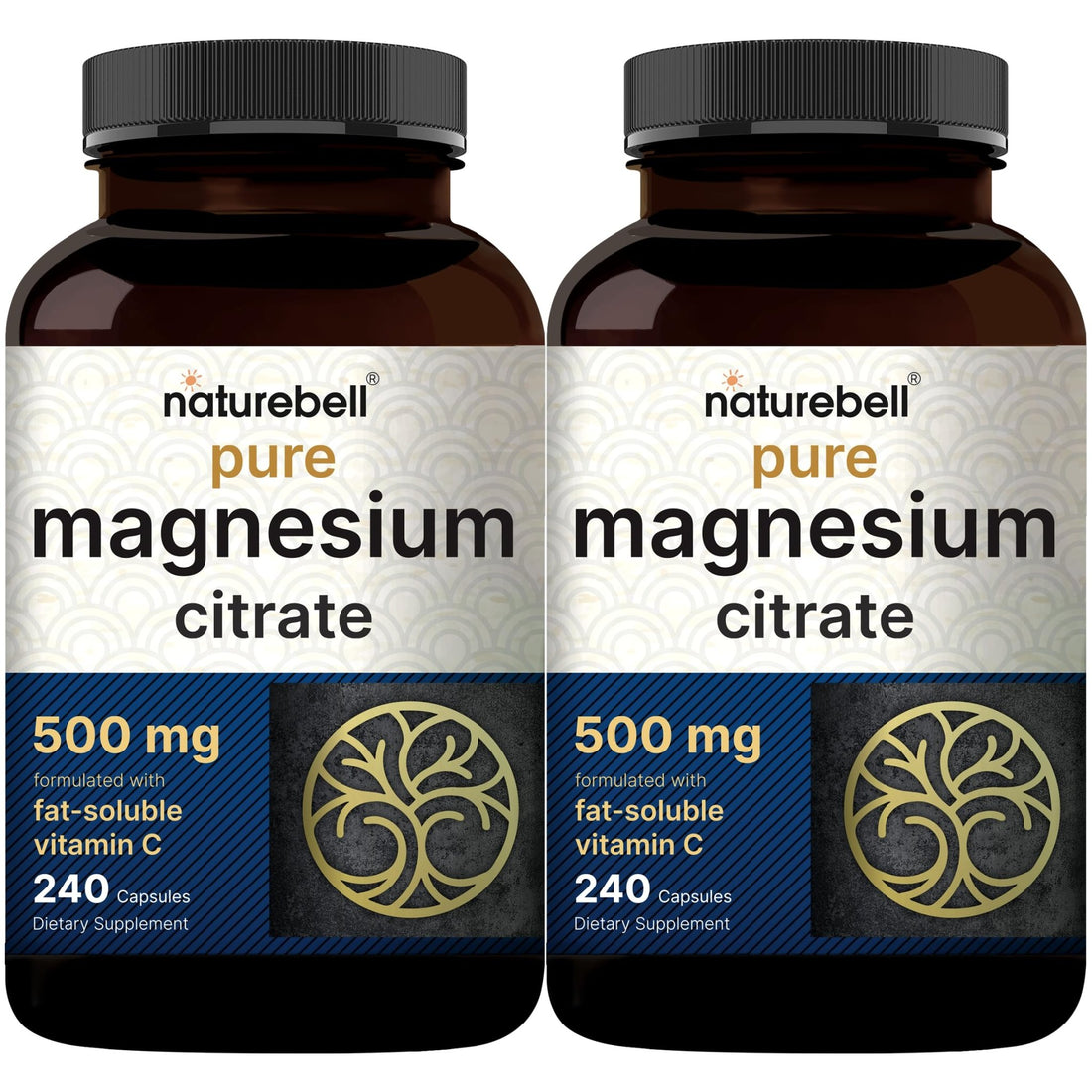 NatureBell Pure Magnesium Citrate 500mg per 3 Capsules Serving Size, 240 Capsules per Bottle | High-Purity Elemental Form | Non-GMO, Gluten-Free - PrimeBioHealth - canada supplements