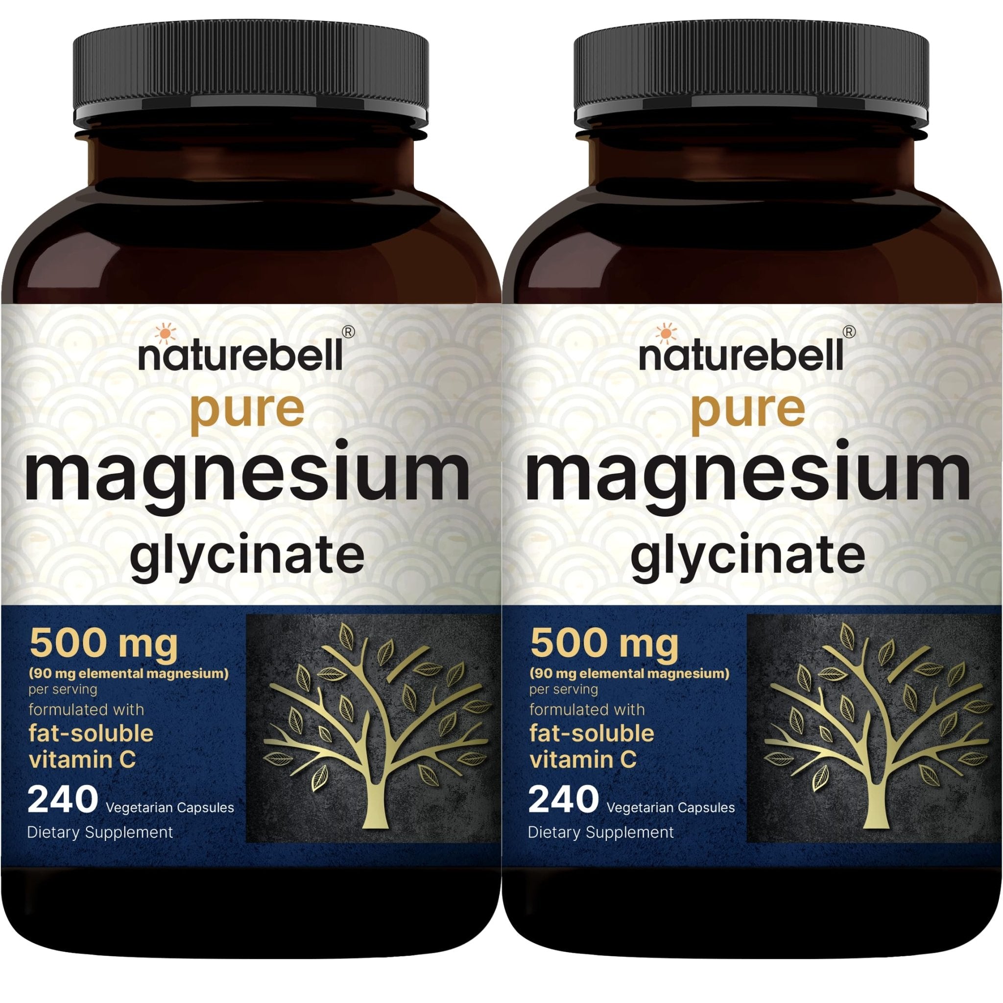 Naturebell Pure Magnesium Glycinate 500mg, 240 Veggie Capsules | 100% Chelated & Purified – 3rd Party Tested, Vegan Friendly, Non-GMO, Filler Free - PrimeBioHealth - canada supplements