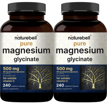 Naturebell Pure Magnesium Glycinate 500mg, 240 Veggie Capsules | 100% Chelated & Purified – 3rd Party Tested, Vegan Friendly, Non-GMO, Filler Free - PrimeBioHealth - canada supplements
