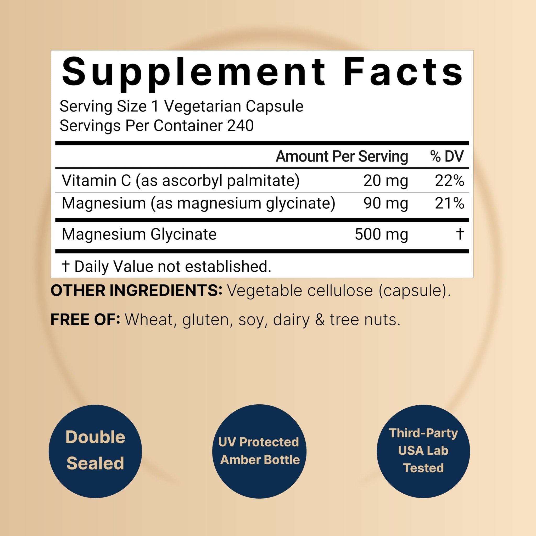 Naturebell Pure Magnesium Glycinate 500mg, 240 Veggie Capsules | 100% Chelated & Purified – 3rd Party Tested, Vegan Friendly, Non-GMO, Filler Free - PrimeBioHealth - canada supplements