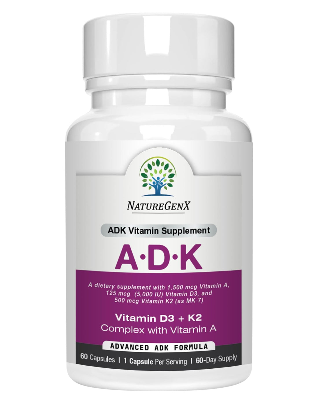NatureGenX ADK Vitamin Supplement – Vitamins A, D3 & K2 MK-7 for Bone Health & Calcium Absorption – Gluten-Free, Non-GMO, Soy-Free - PrimeBioHealth - canada supplements
