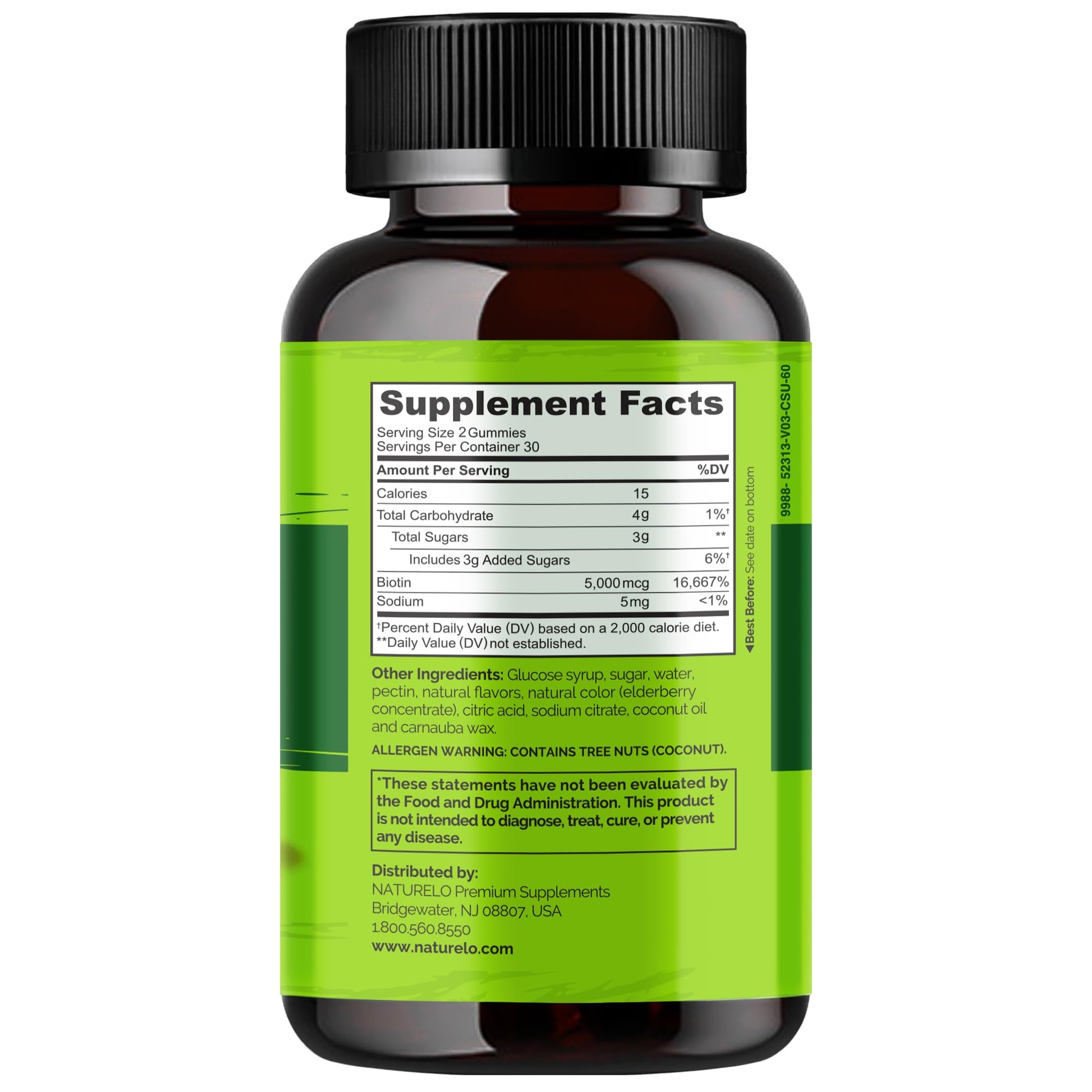 NATURELO Biotin Gummies - Supports Healthy Hair, Skin & Nails - High Potency 2500 mcg - Non GMO, Gluten Free - 60 Gummies - PrimeBioHealth - canada supplements
