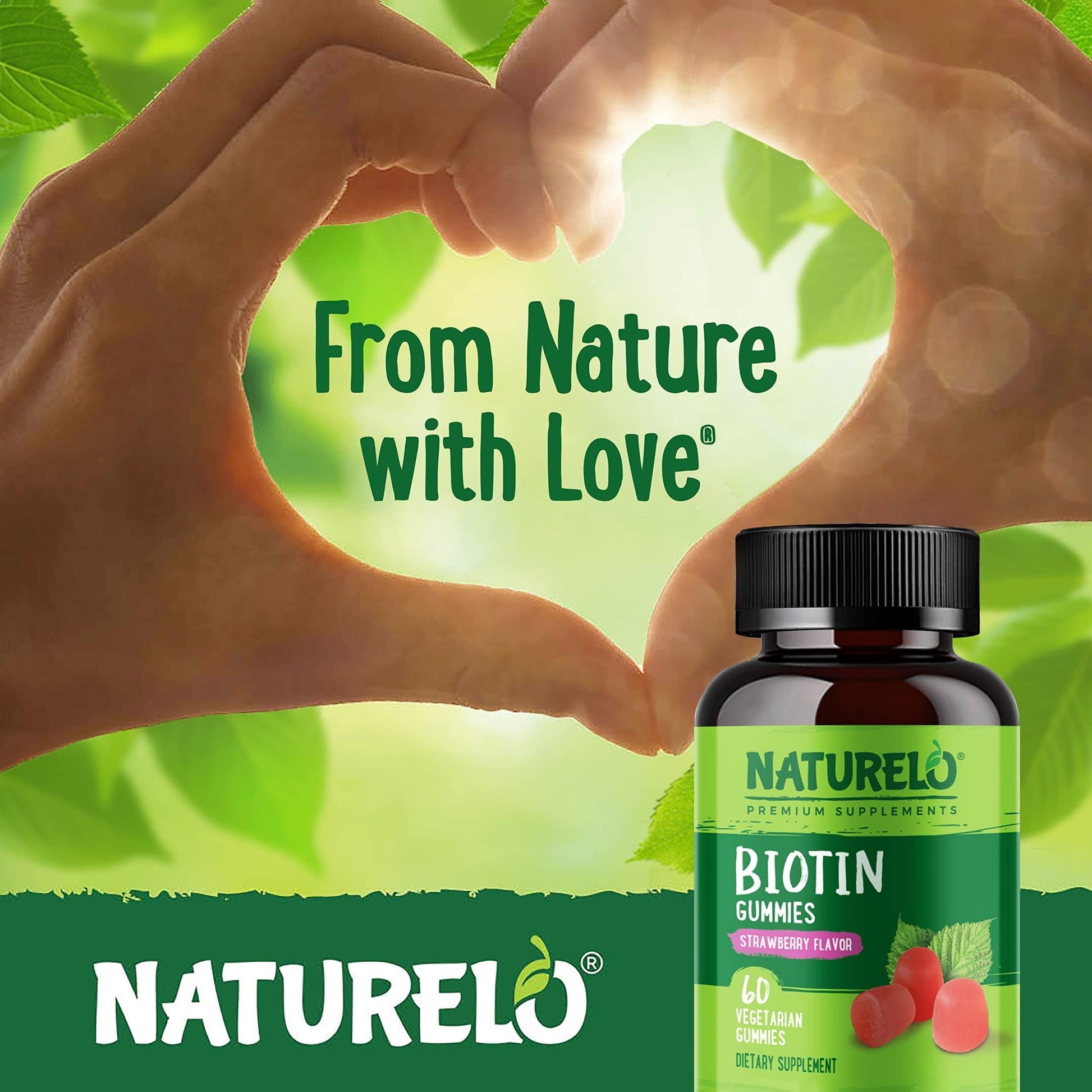 NATURELO Biotin Gummies - Supports Healthy Hair, Skin & Nails - High Potency 2500 mcg - Non GMO, Gluten Free - 60 Gummies - PrimeBioHealth - canada supplements