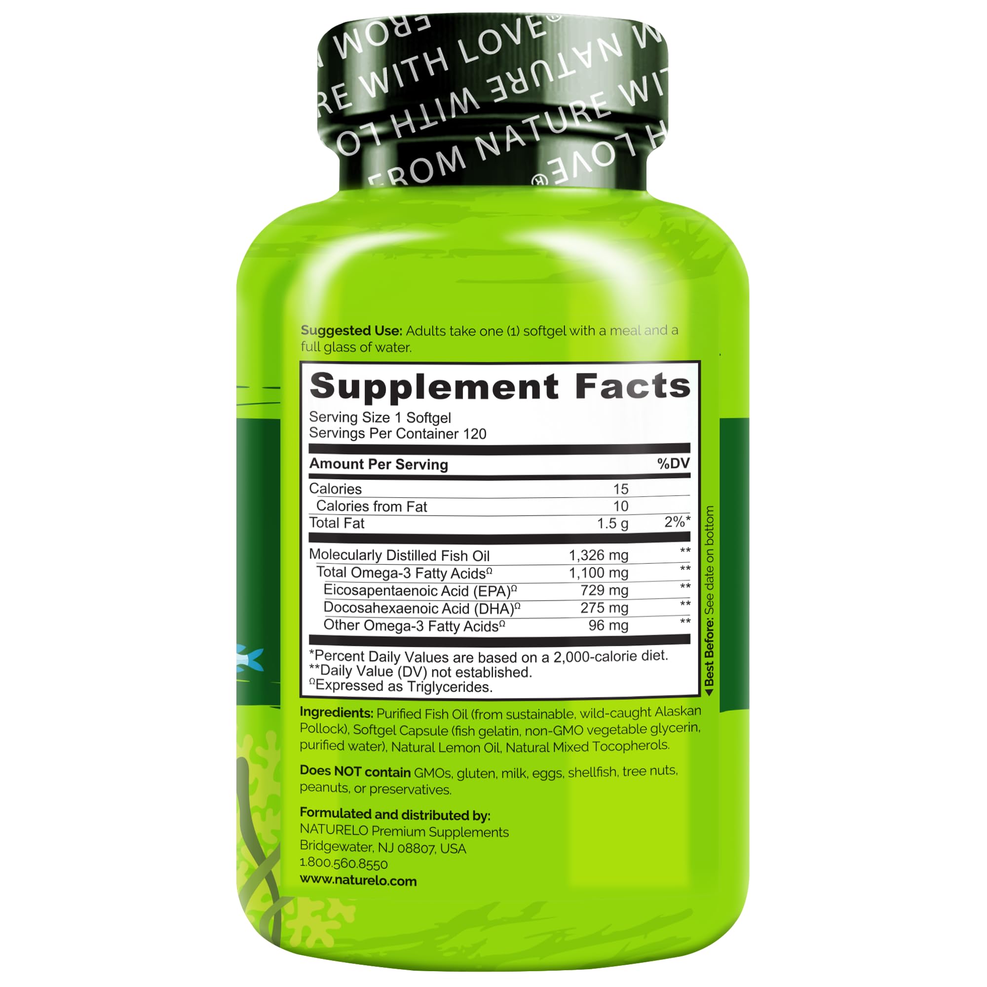 NATURELO Burpless Omega 3 Fish Oil Supplement - 1100mg Triglyceride Omega-3, EPA + DHA, Liquid Fish Oil for Heart, Eye, Brain, Joint Health - PrimeBioHealth - canada supplements