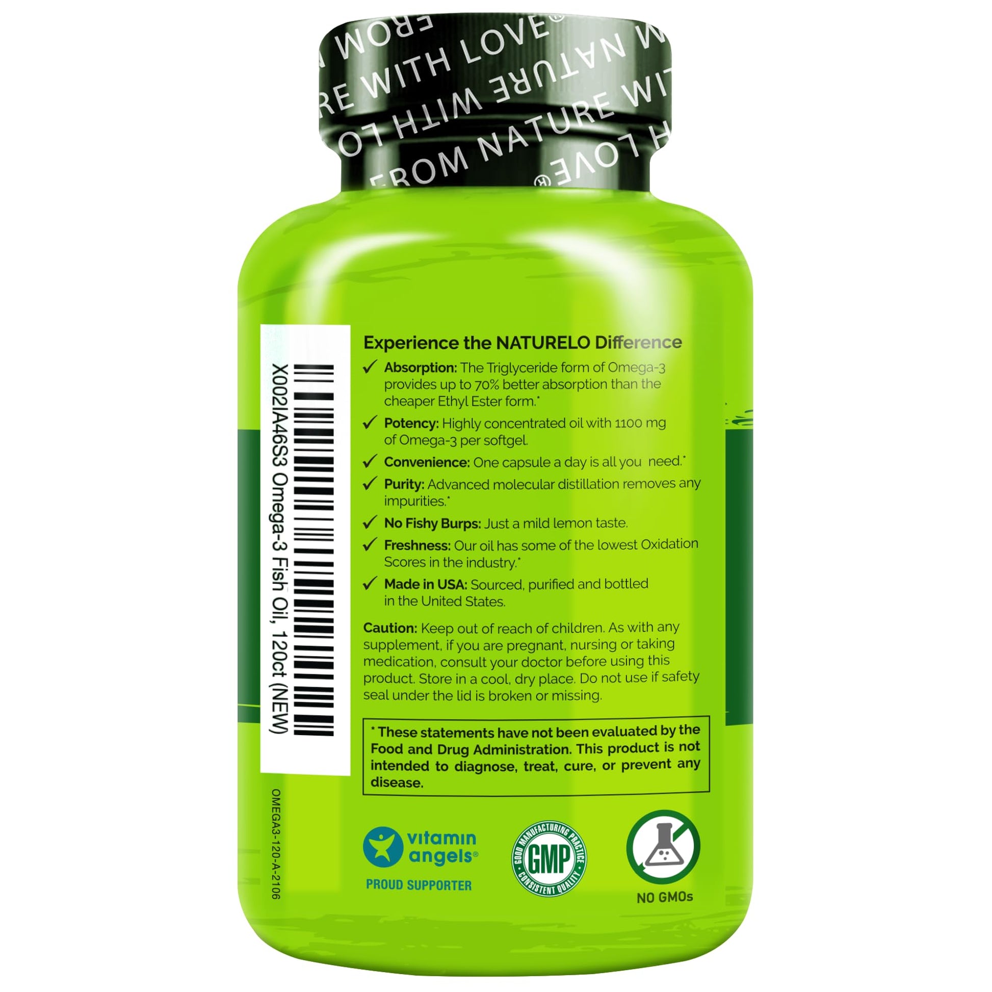 NATURELO Burpless Omega 3 Fish Oil Supplement - 1100mg Triglyceride Omega-3, EPA + DHA, Liquid Fish Oil for Heart, Eye, Brain, Joint Health - PrimeBioHealth - canada supplements