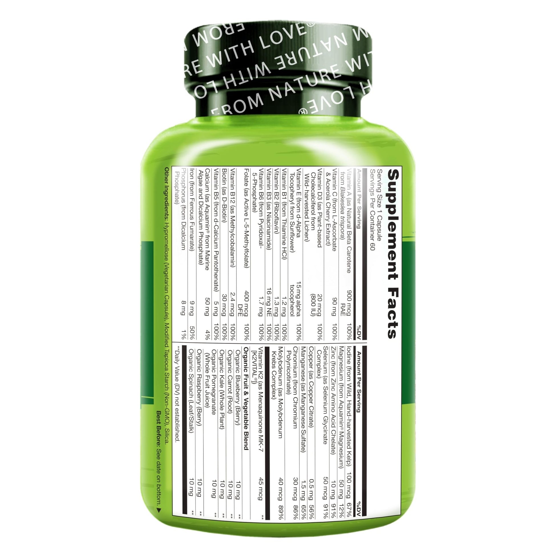 NATURELO One Daily Multivitamin for Women w/Vitamin B12, 60 Ct, Energy Support, Whole Food Daily Women Multivitamin Supplement, Nourish Hair/Skin/Nail, Non-GMO - PrimeBioHealth - canada supplements