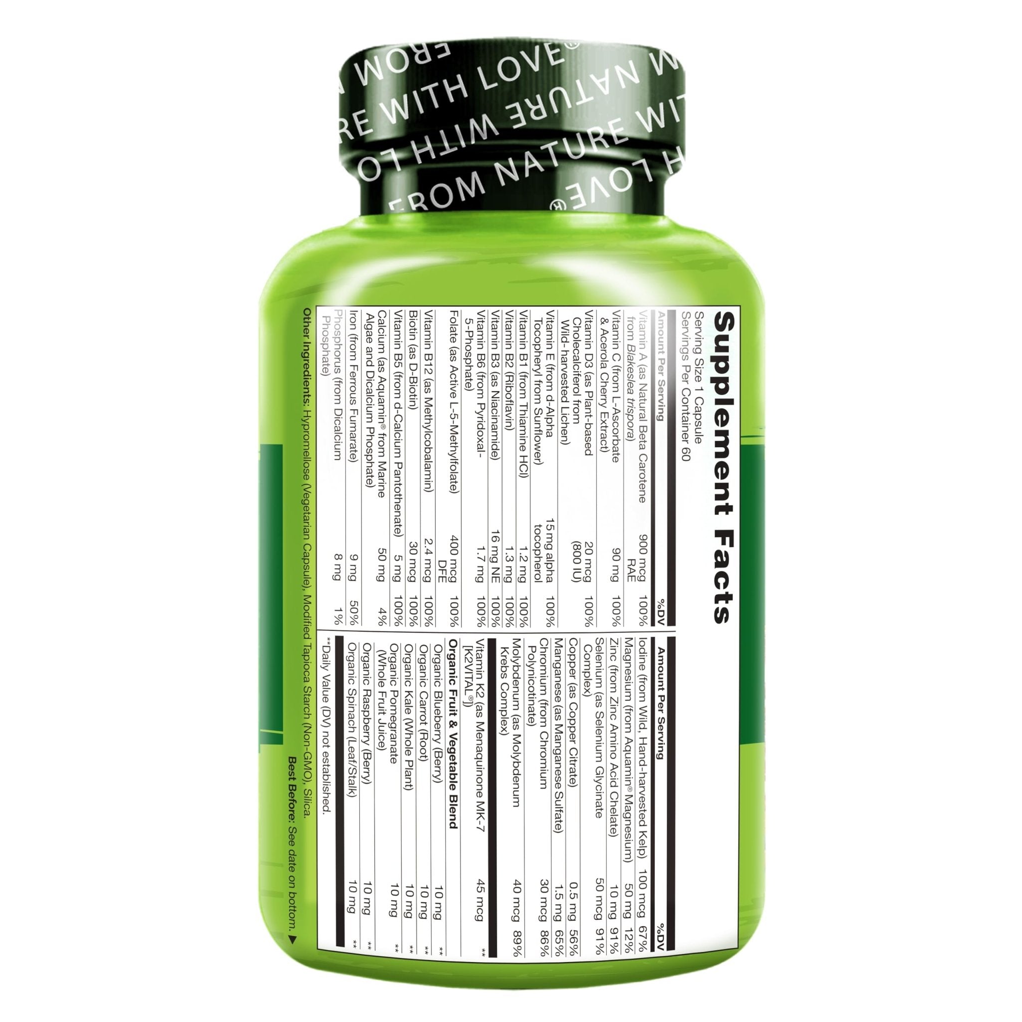 NATURELO One Daily Multivitamin for Women w/Vitamin B12, 60 Ct, Energy Support, Whole Food Daily Women Multivitamin Supplement, Nourish Hair/Skin/Nail, Non-GMO - PrimeBioHealth - canada supplements