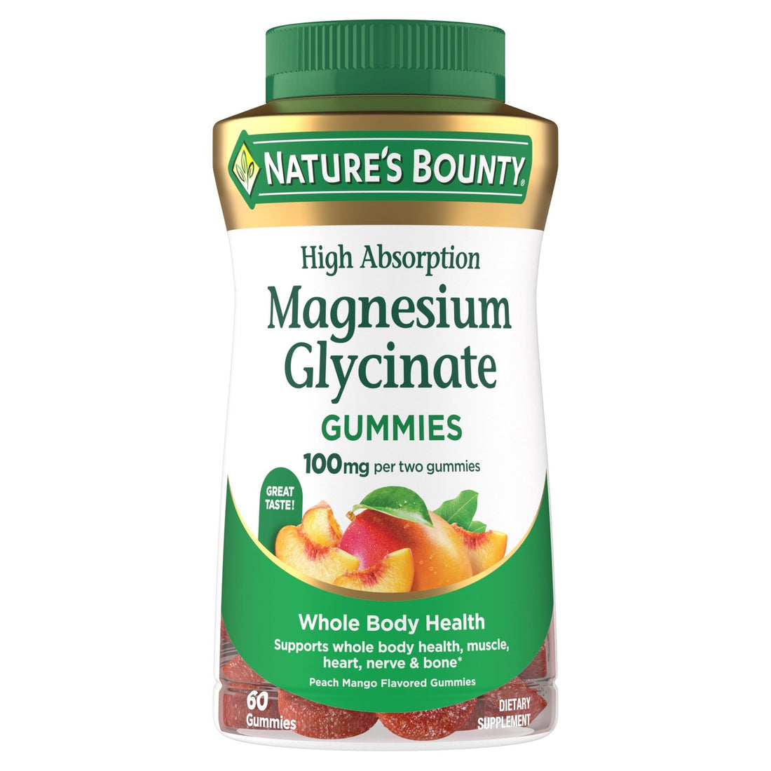 Nature’s Bounty High Absorption Magnesium Glycinate Gummies, 100 mg Magnesium Per Serving, Whole Body Health, No Stick Gummy, Peach Mango Flavor - PrimeBioHealth - canada supplements
