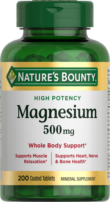 Nature's Bounty Magnesium 500 mg Tablets, High Potency Magnesium Supplement for Bone & Muscle Health, Whole Body Support, 200 Count (Pack of 1) - PrimeBioHealth - canada supplements