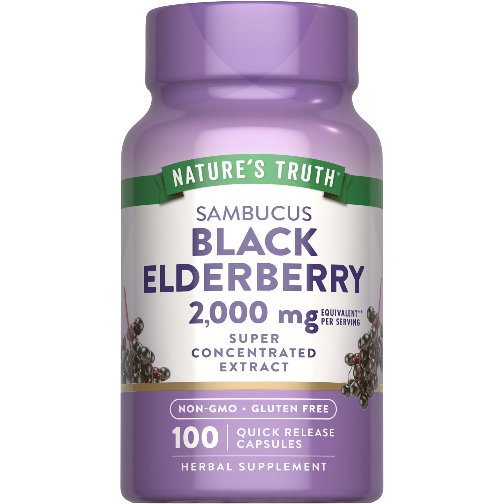 Nature's Truth Black Elderberry Capsules | 100 Count | Super Concentrated Sambucus Extract | Non-GMO and Gluten Free Supplement - PrimeBioHealth - canada supplements