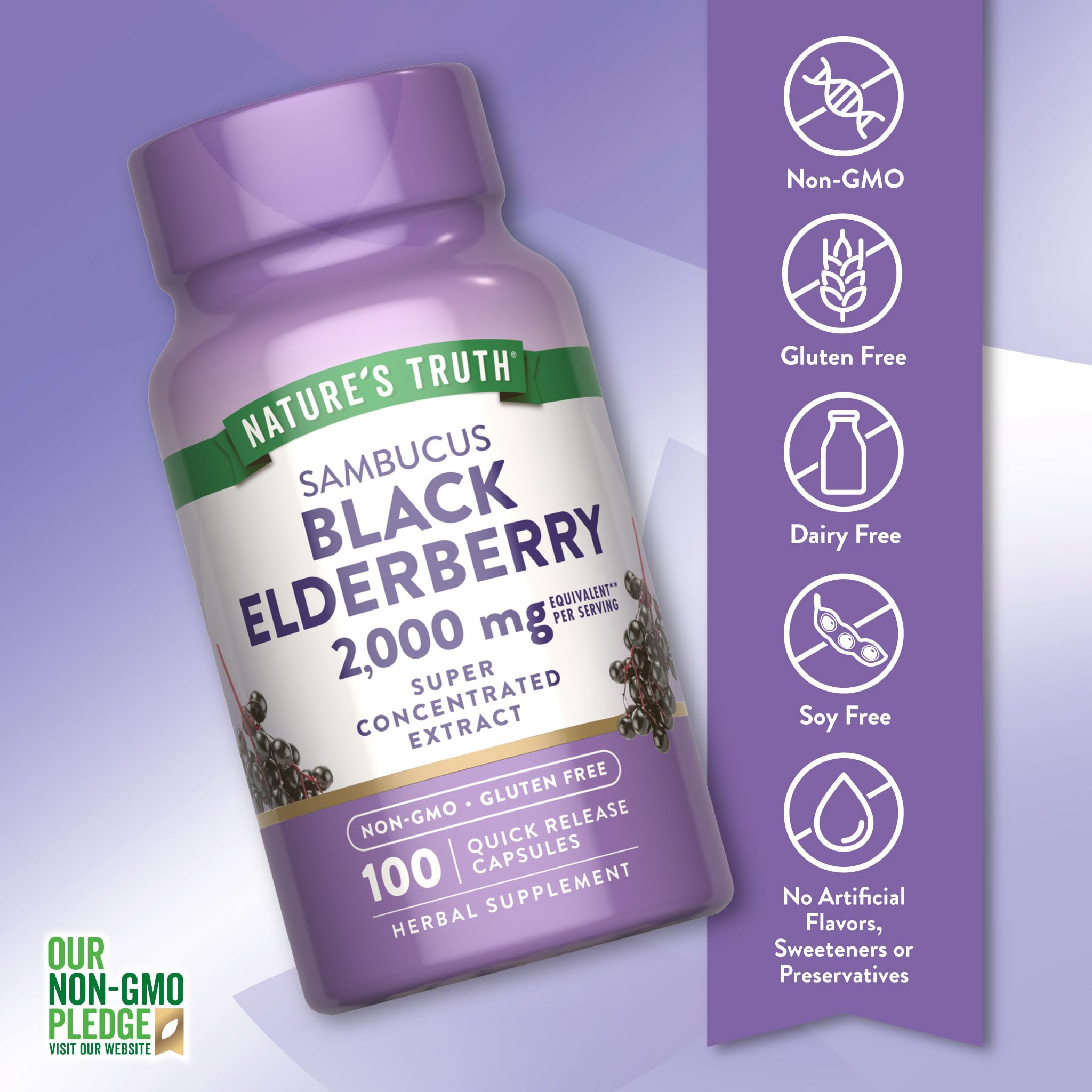 Nature's Truth Black Elderberry Capsules | 100 Count | Super Concentrated Sambucus Extract | Non-GMO and Gluten Free Supplement - PrimeBioHealth - canada supplements