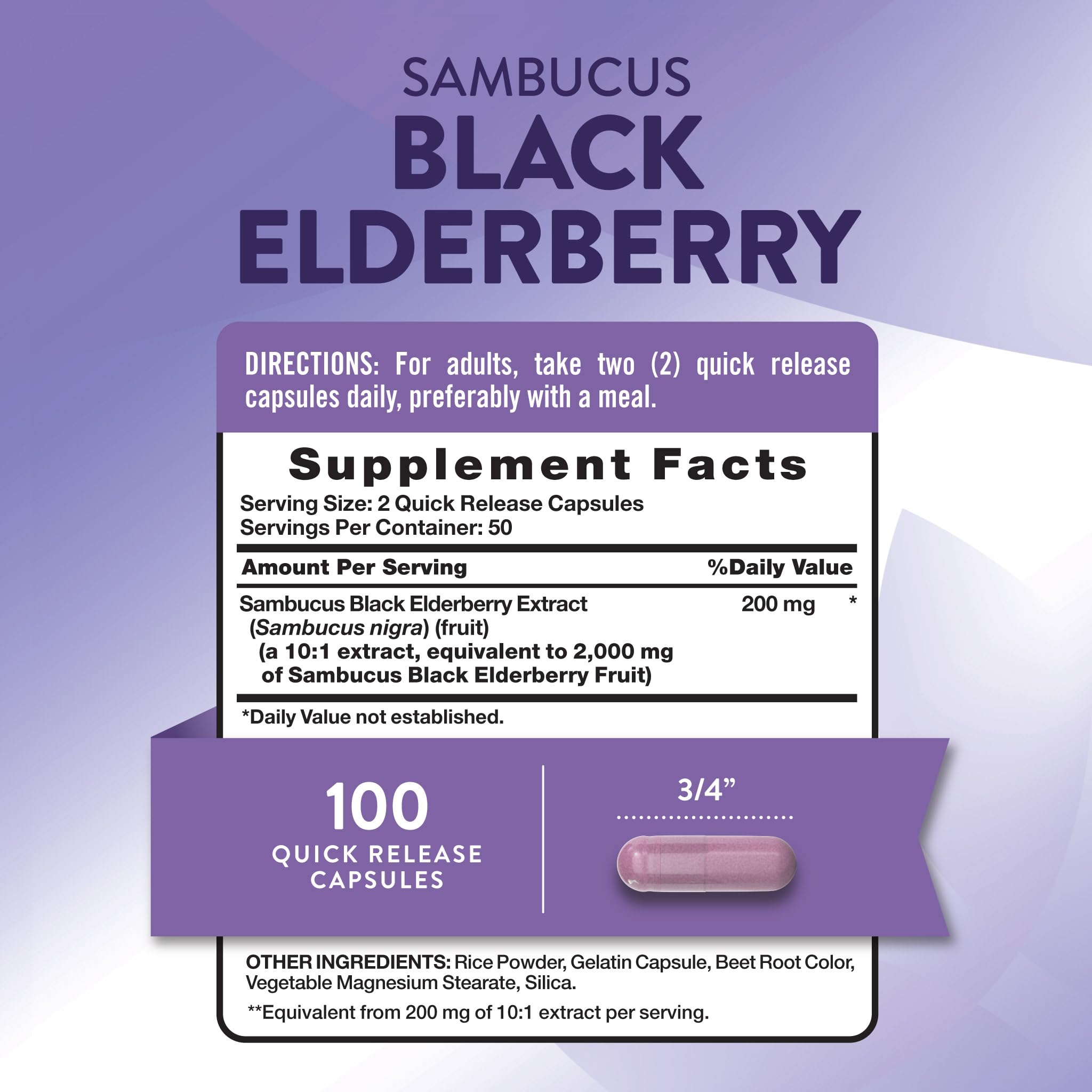 Nature's Truth Black Elderberry Capsules | 100 Count | Super Concentrated Sambucus Extract | Non-GMO and Gluten Free Supplement - PrimeBioHealth - canada supplements