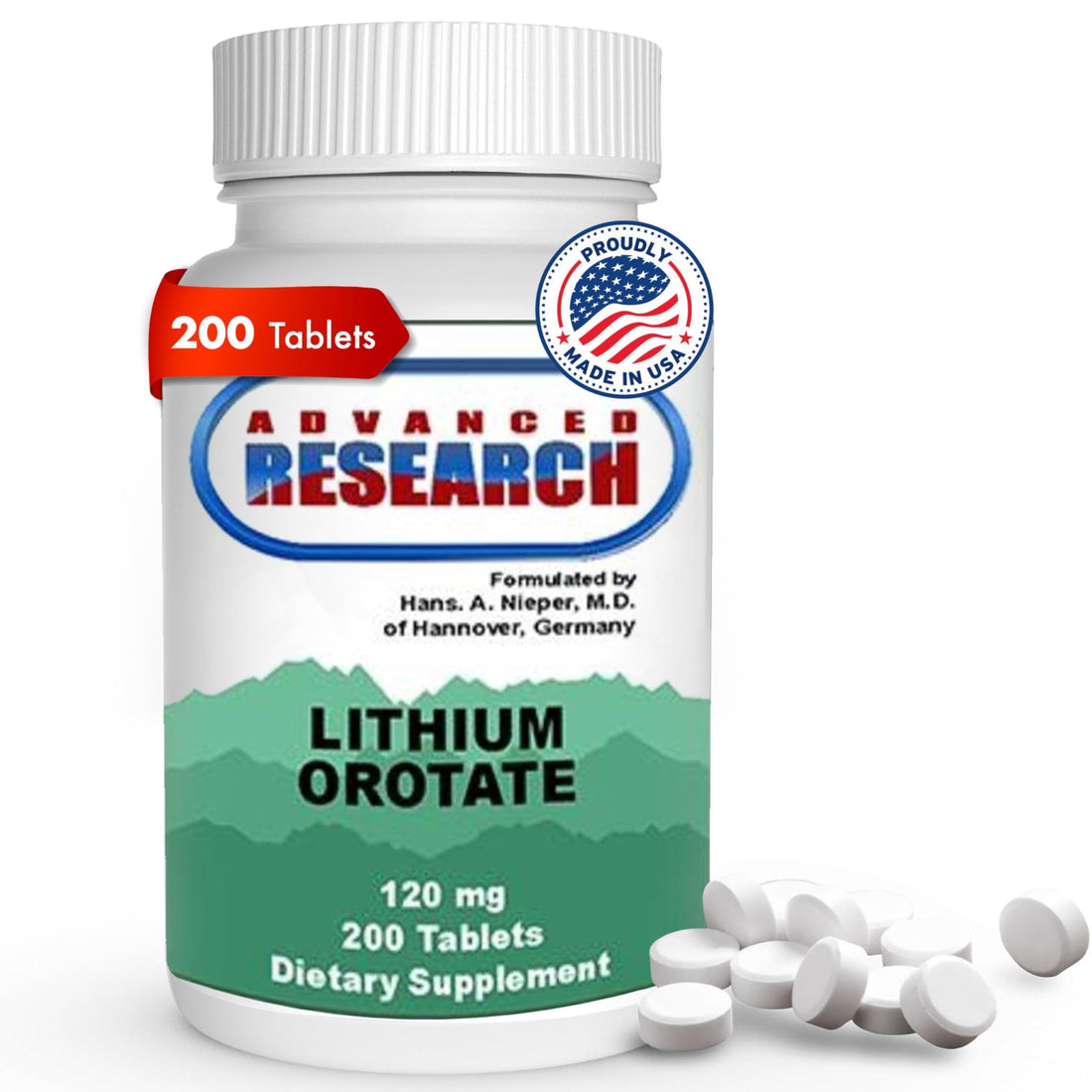 NCI Advanced Research Dr. Hans Nieper Lithium Orotate 5mg, 200 Count, Lab Tested, Non-GMO, Gluten Free, Vegan Friendly - PrimeBioHealth - canada supplements