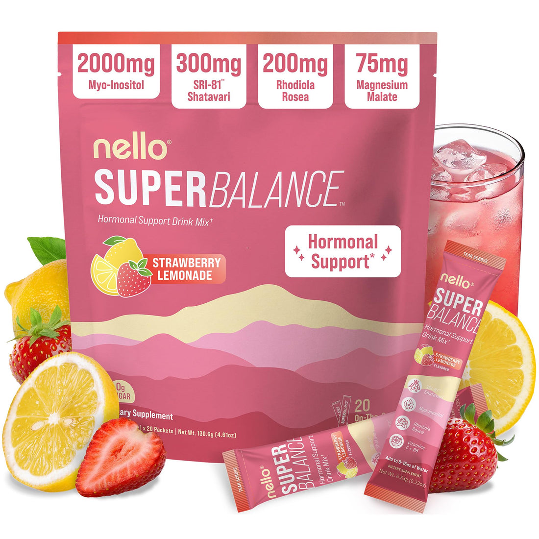 Nello Superbalance Hormonal Support Drink Mix, SRI-81 Shatavari, Myo-Inositol, Rhodiola Rosea, Vitamin C, Magnesium, Theobromine - PrimeBioHealth - canada supplements