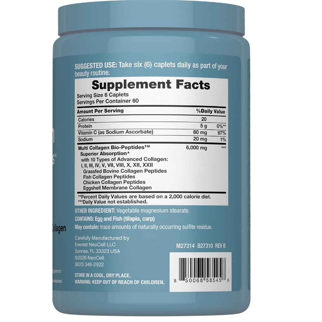 NeoCell Multi Collagen Peptides Pills | 360 Caplets | Superior Absorption | Types I, II, III IV, VIII, X, XII, XXII | for Women and Men - PrimeBioHealth - canada supplements