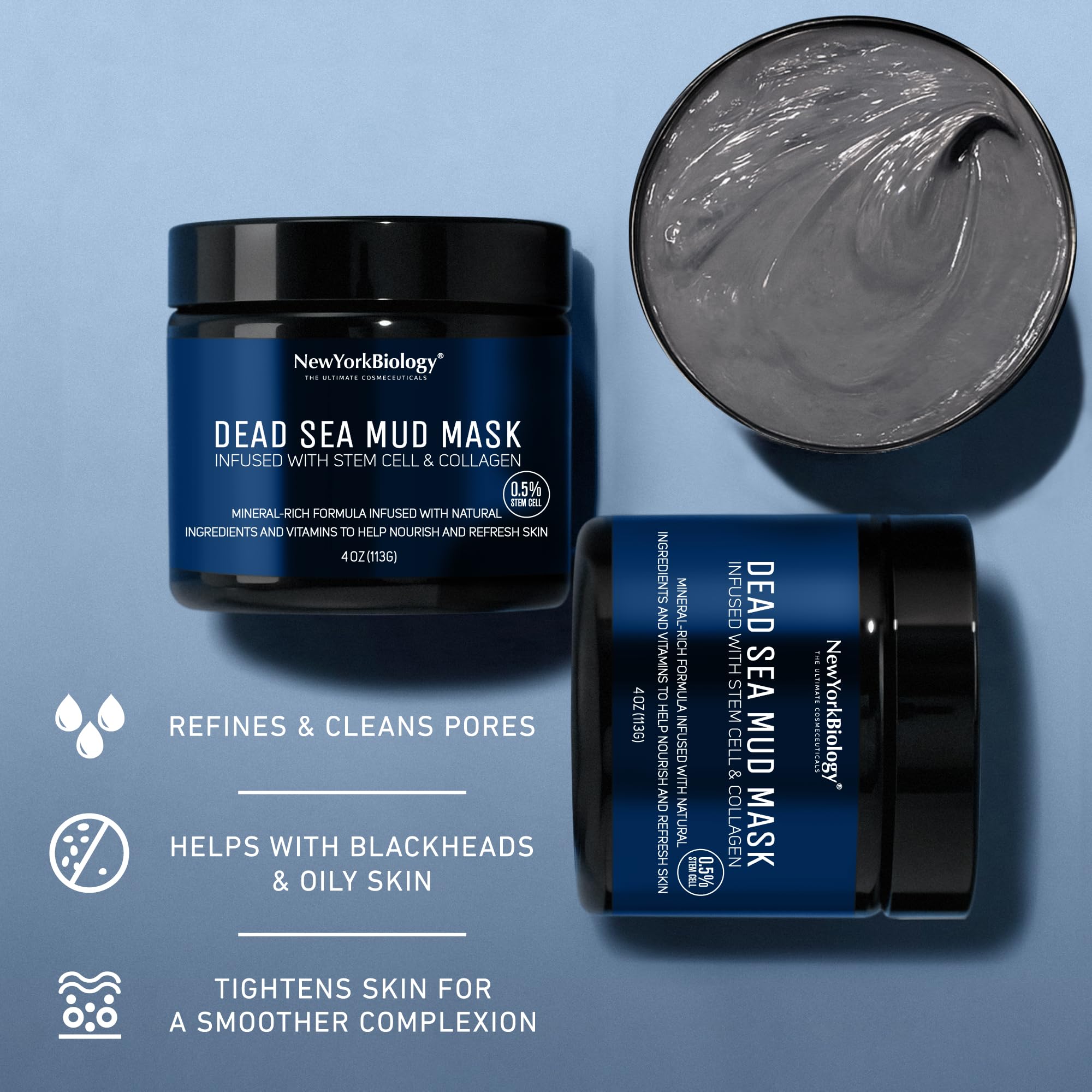 New York Biology Dead Sea Mud Mask for Face & Body | with Stem Cell and Collagen | Face Mask, Brush Applicator, Towel | Spa Quality Pore Refiner for Oily Skin - PrimeBioHealth - canada supplements